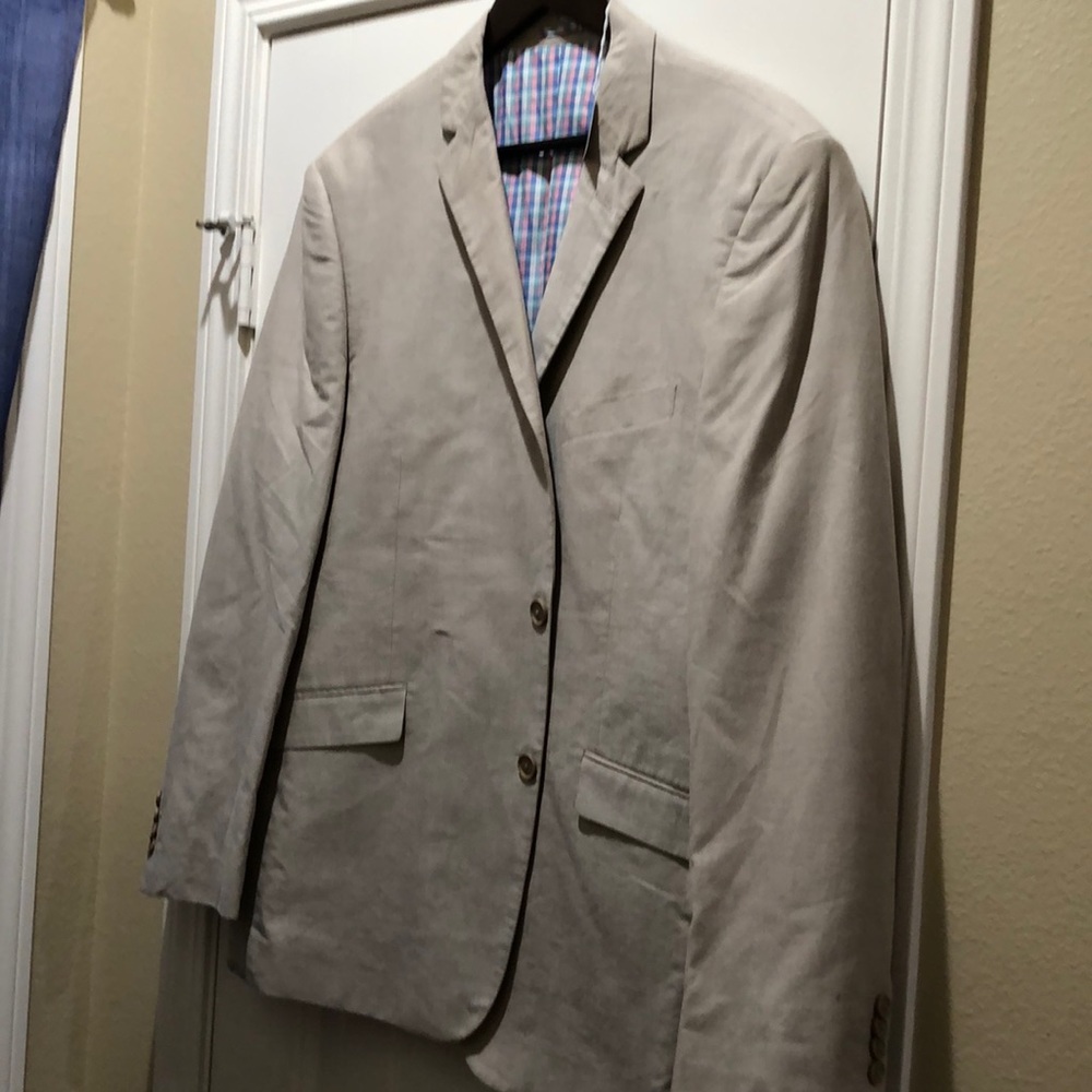 Tan Chambray Two Button  Notch Lapel Blazer